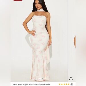 Leila Scarf Poplin Fashion Nova Strapless Floral Dress - Pink and White